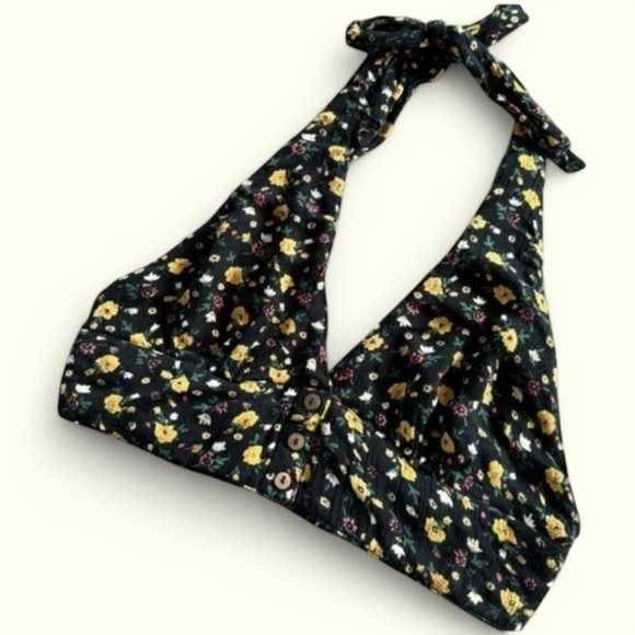 Urban Outfitters Out From Under Black Floral Crop Top Bralette Halter Tie Small - Picture 1 of 5